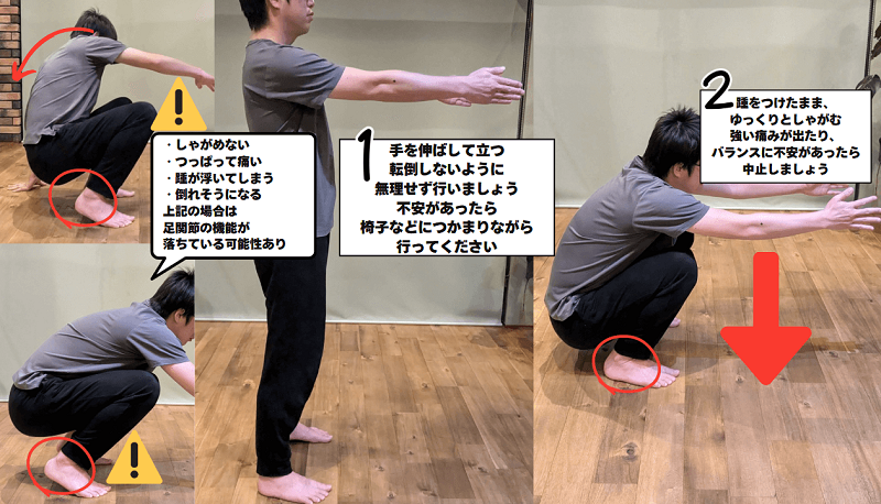 足首の固さのセルフチェック