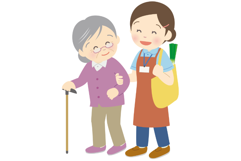 シニアの買い物に付きそう女性