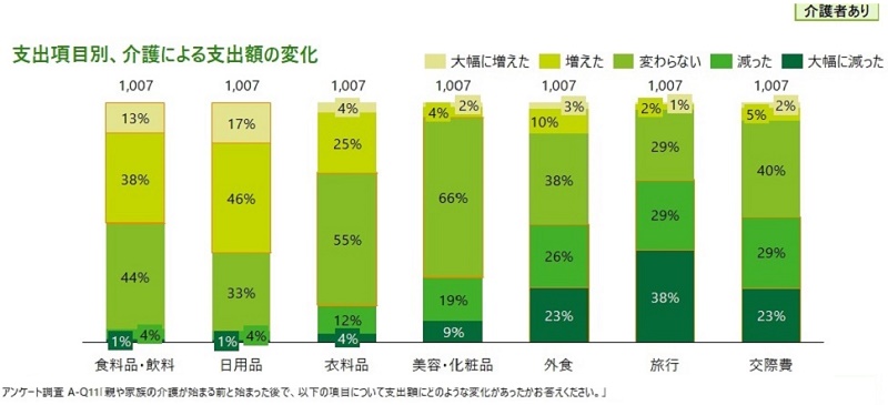 支出項目別、介護による支出額の変化